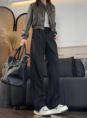 黑色弯刀微喇西裤男款秋冬高级感显瘦加绒裤子cleanfit直筒休闲裤