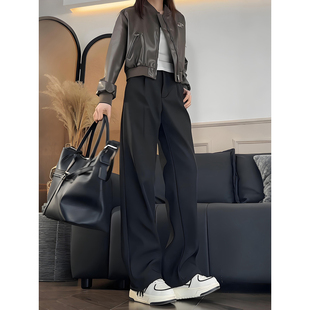 黑色弯刀微喇西裤男款秋冬高级感显瘦加绒裤子cleanfit直筒休闲裤