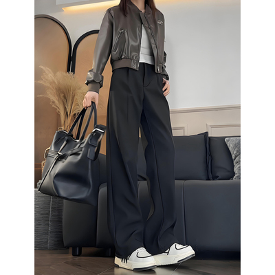 黑色弯刀微喇西裤男款秋冬