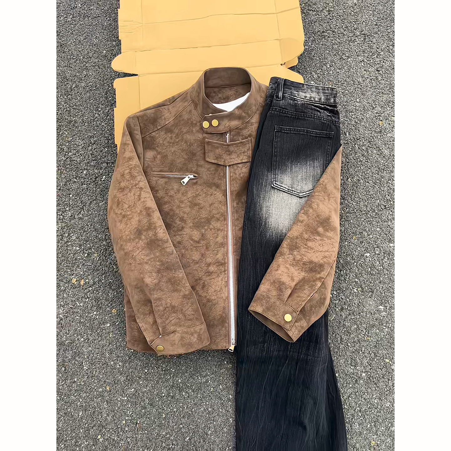 美拉德咖色皮衣夹克棉服男秋冬