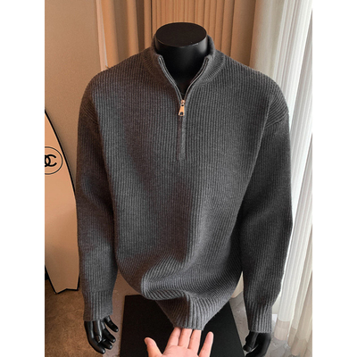 灰色半拉链毛衣男款冬季