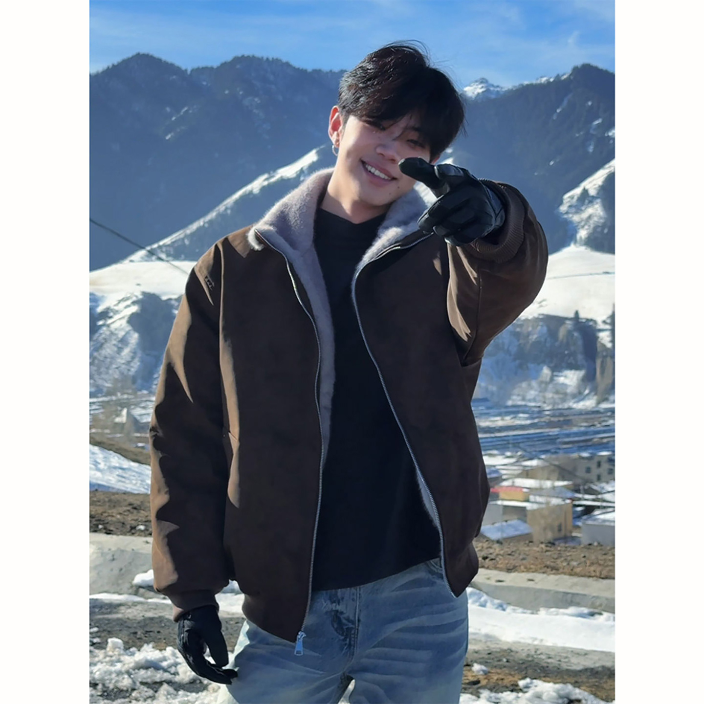 双色貂毛座山雕皮毛一体pu皮棉衣