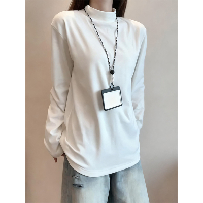 白色半高领德绒打底衫男女秋冬