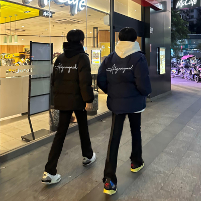 黑色无帽立领羽绒服男冬季美式