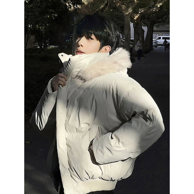 美式三防短款pu皮羽绒棉服男冬季