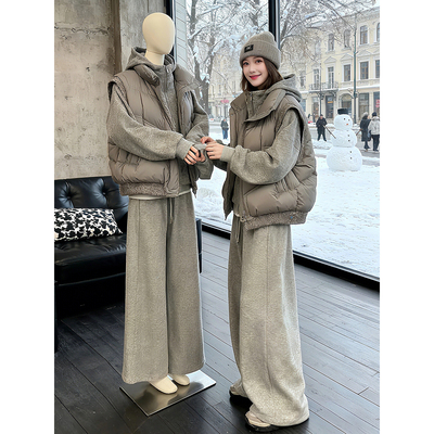 燕麦色垂感直筒糯米卫裤男女秋冬