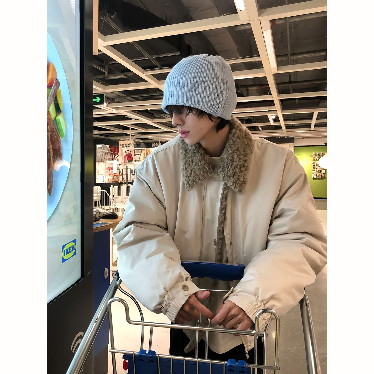 美式复古风翻领羊羔绒外套男款