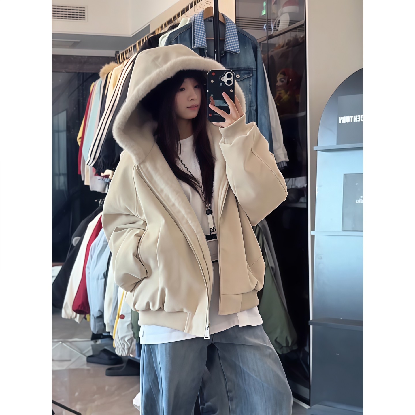 座山雕pu皮连帽棉衣男女冬季加厚