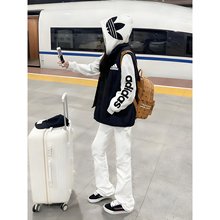 白色微喇加绒牛仔裤男款美式高街vibe显瘦裤子直筒修身窄版弯刀裤