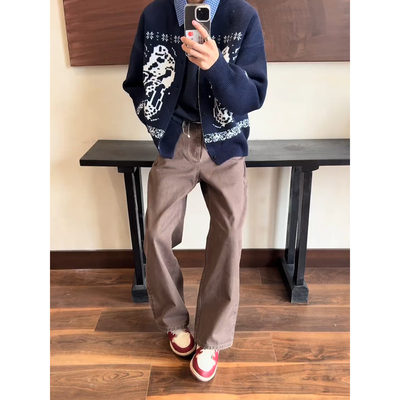 美拉德棕色加绒休闲裤男秋冬美式