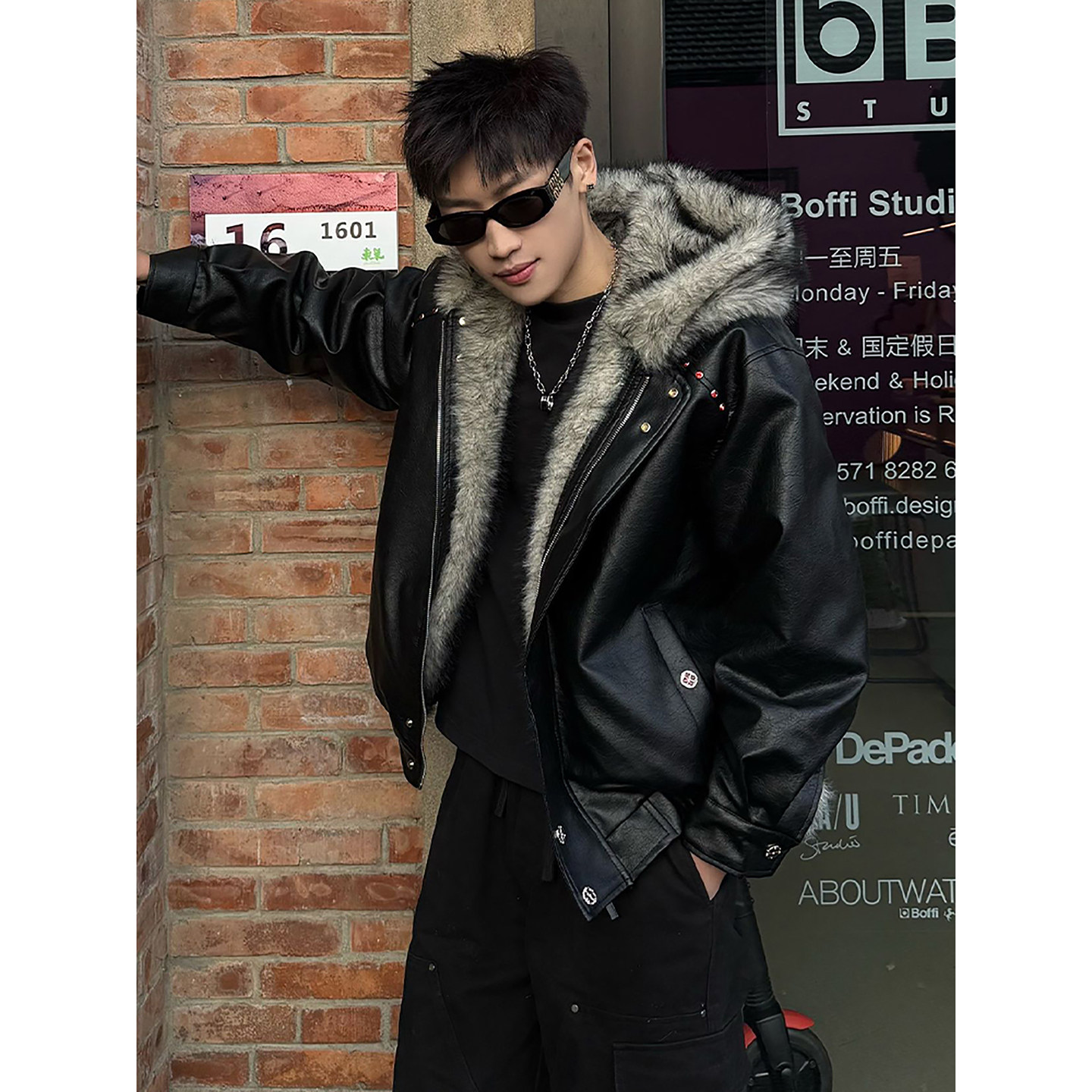座山雕pu皮衣棉服男冬季痞帅炸街仿狼毛加绒外套短款连帽机车棉衣,男装,棉衣,淘宝优惠券,粉丝福利购,淘宝优惠卷