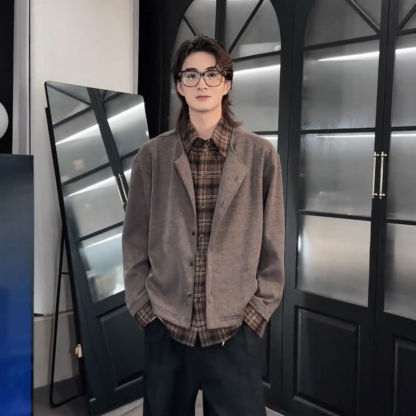 美拉德假两件针织开衫外套男美式