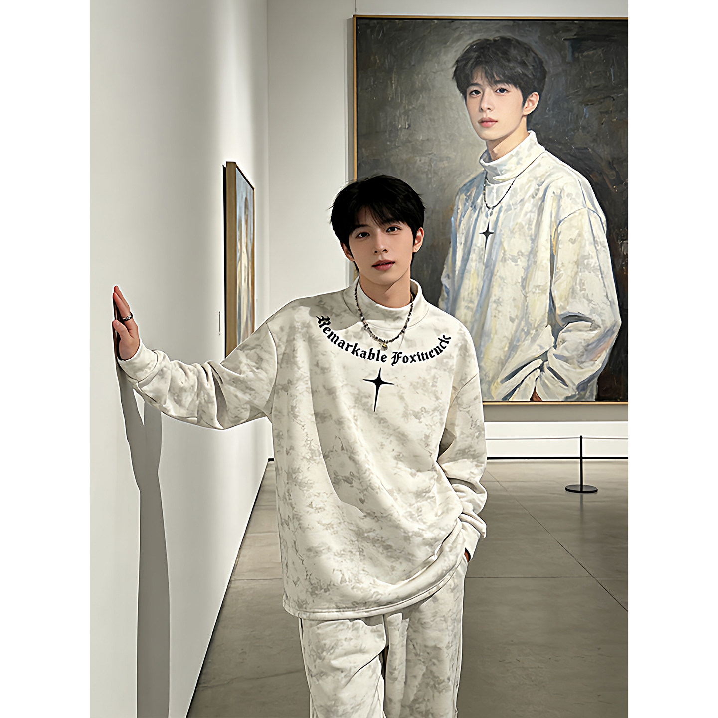 美式扎染半高领正肩长袖T恤男秋冬加绒高级感卫衣美式内搭打底衫,男装,卫衣,淘宝优惠券,粉丝福利购,淘宝优惠卷