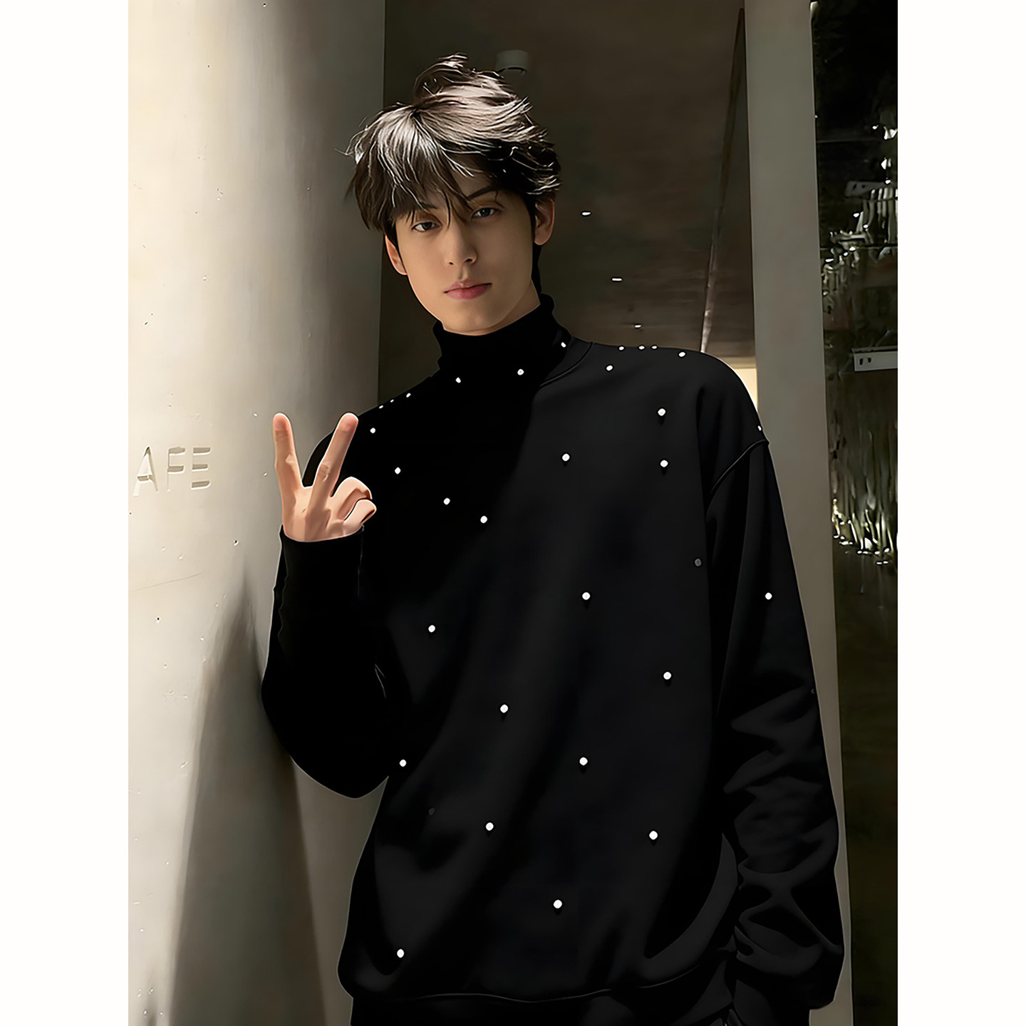 男士修身帅气打底衫秋冬发型师金属针织柳钉长袖t恤高领修身卫衣,男装,T恤,淘宝优惠券,粉丝福利购,淘宝优惠卷