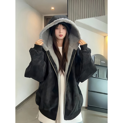 美式扎染座山雕毛领皮衣棉服男款