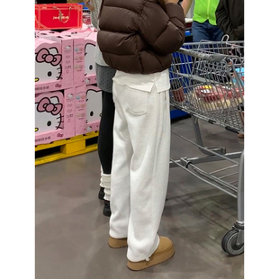 白灰色美式重磅弯刀卫裤男款垂感舒适松弛感裤子直筒宽松运动长裤