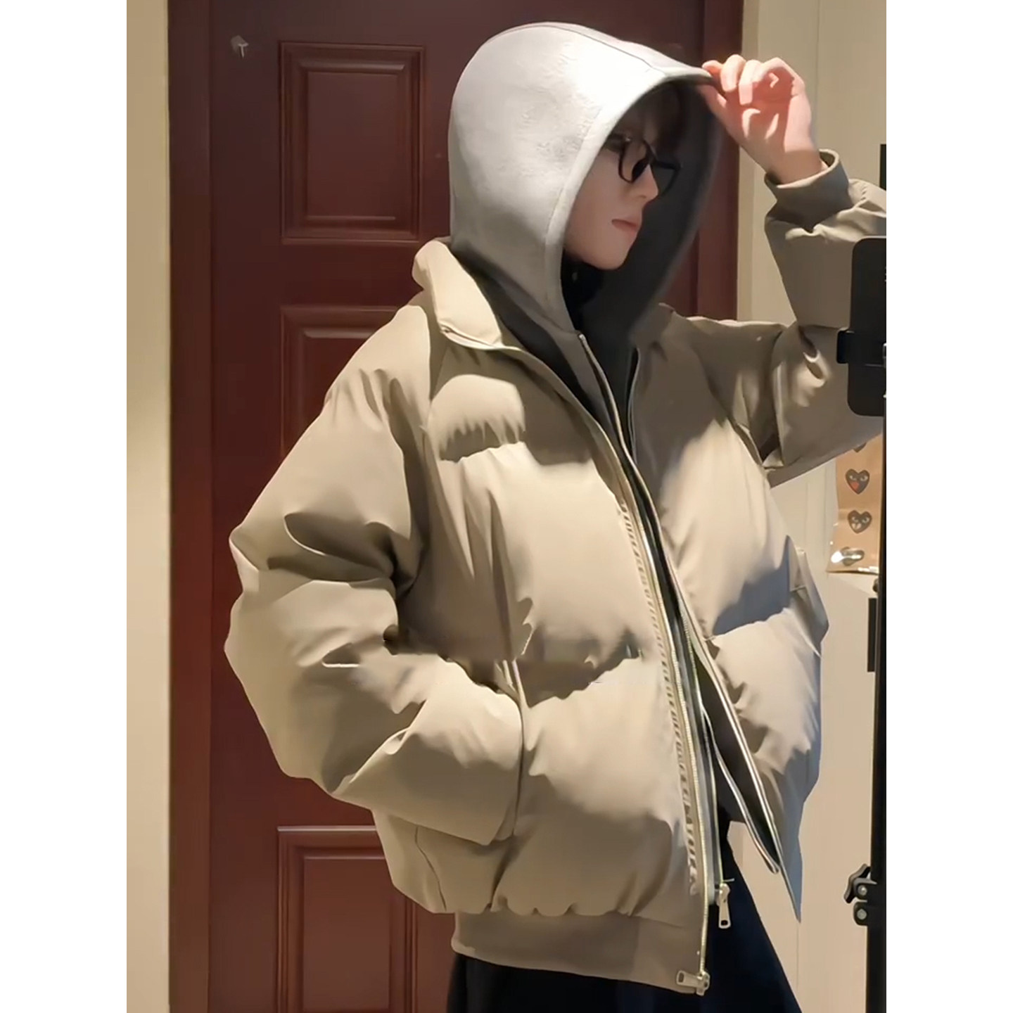 假两件男生冬款羽绒棉服短款加厚