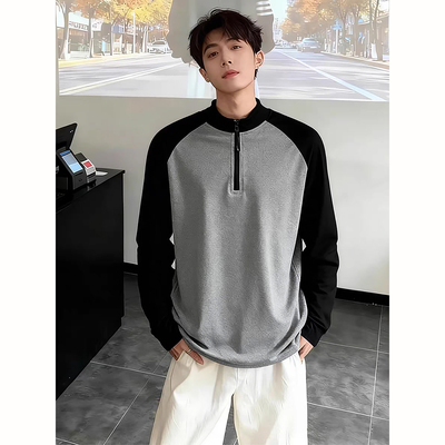 灰色半拉链德绒打底衫男款秋冬