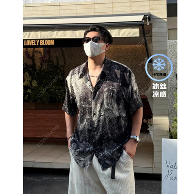 夏天男式短袖衬衫冰丝薄款衬衣