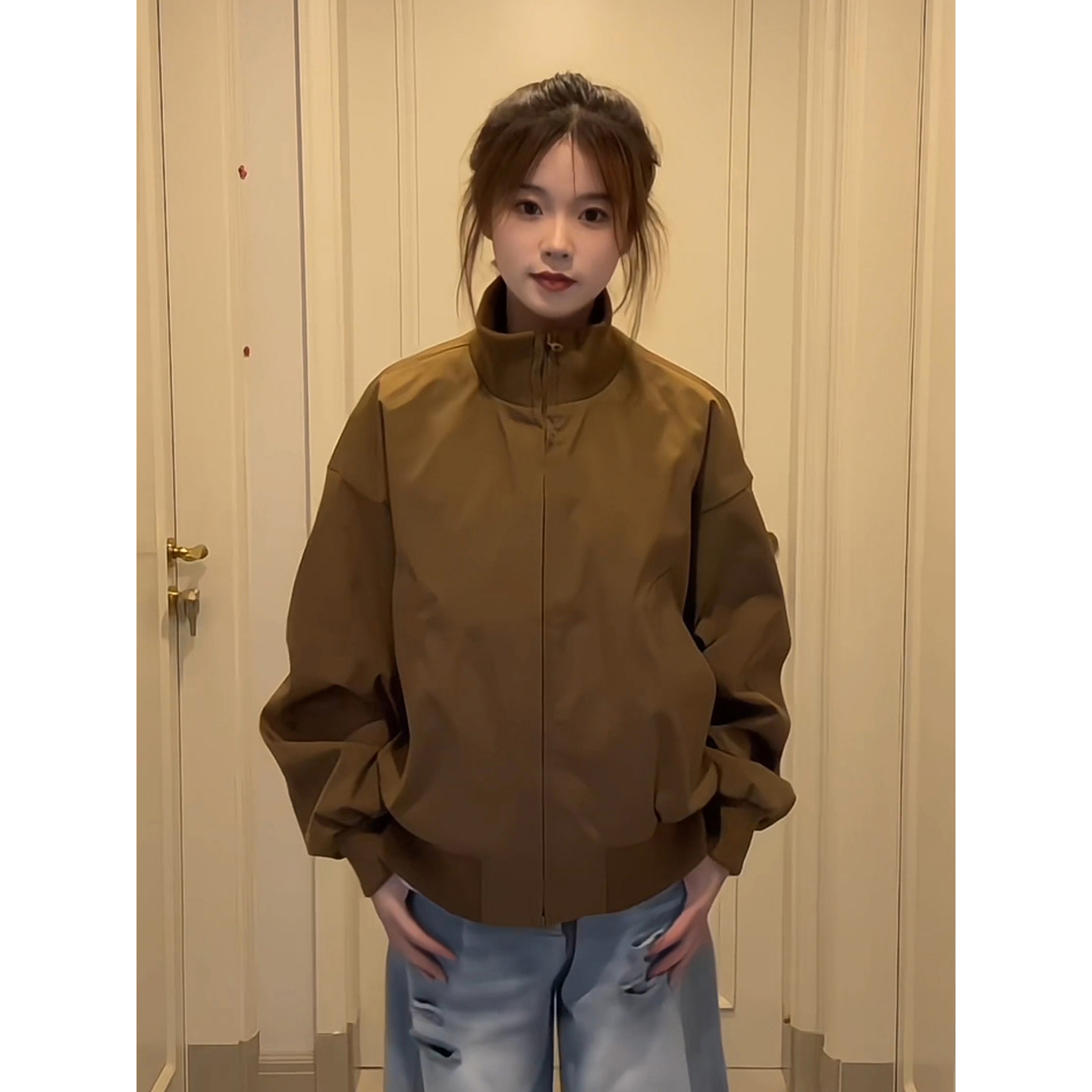 美拉德廓形立领外套男女秋季短款