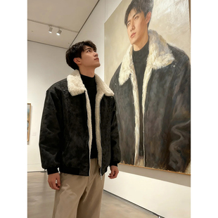 美式雾面pu皮毛领棉衣男冬季bomber飞行夹克高级感痞帅短款棉外套