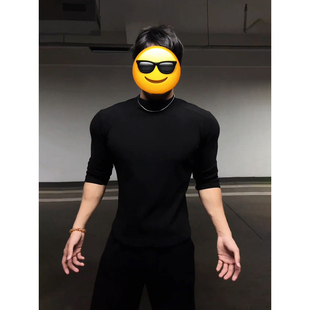 黑色半高领德绒打底衫男秋冬季加绒加厚长袖t恤简约纯色西装内搭