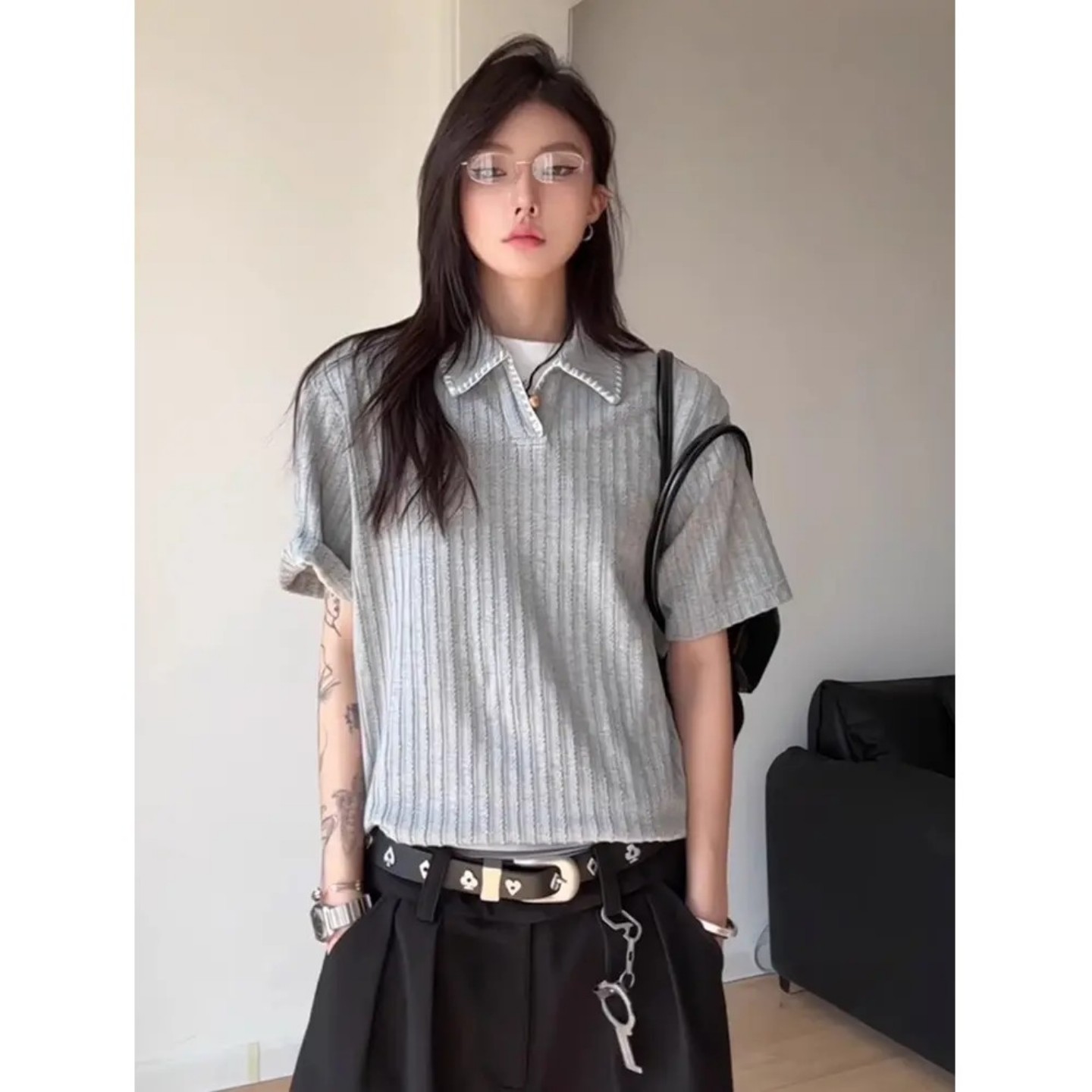 美式复古手缝线短袖polo衫男款