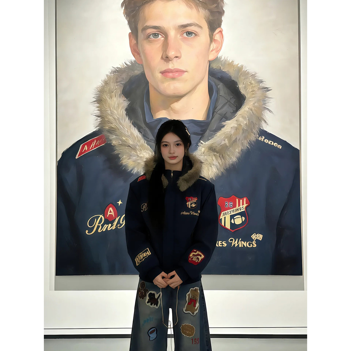 藏青色毛领座山雕外套男女冬季加厚保暖连帽棉服高级感短款派克服,男装,棉衣,淘宝优惠券,粉丝福利购,淘宝优惠卷