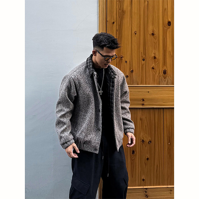 美式假两件格子外套男款冬季棉衣