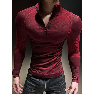 本命年马年半拉链长袖t恤男款无缝运动速干打底衫美式健身训练服