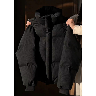 黑色cleanfit帆布皮立领棉服冬季男士外套高级感纹理工装棉衣夹克