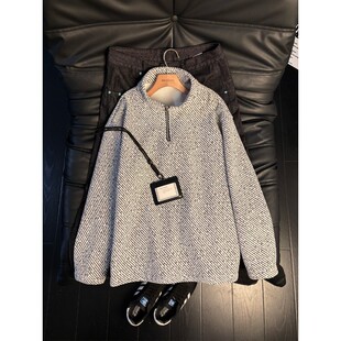 白色半拉链加绒卫衣男秋冬雪尼尔立领长袖t恤cleanfit内搭打底衫