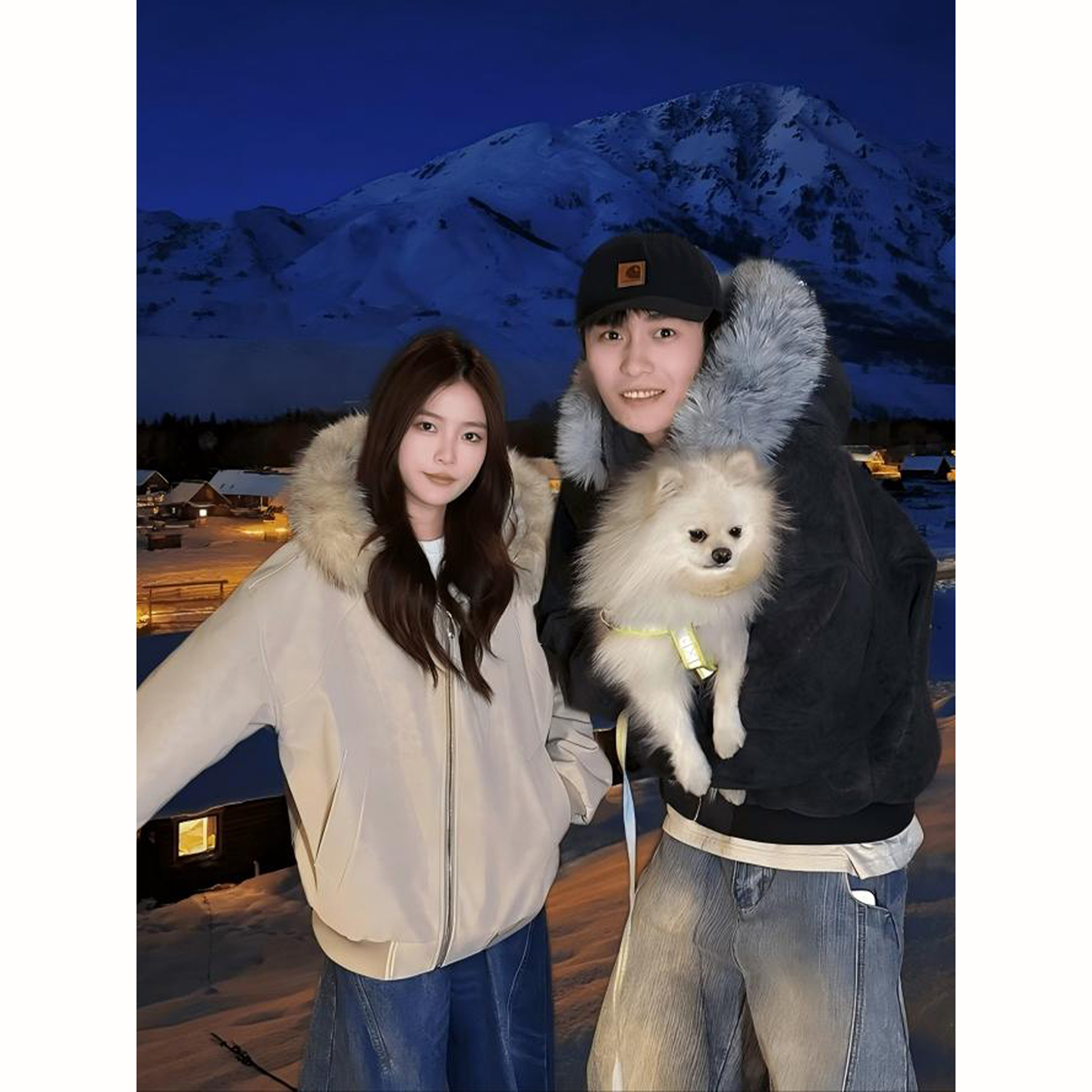 大理石座山雕连帽棉衣外套男女款