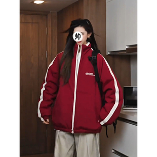 三七正反两面穿羽绒棉服男女冬季美式高街面包服情侣短款立领棉衣