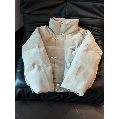 灰色扎染pu皮衣外套男款冬季