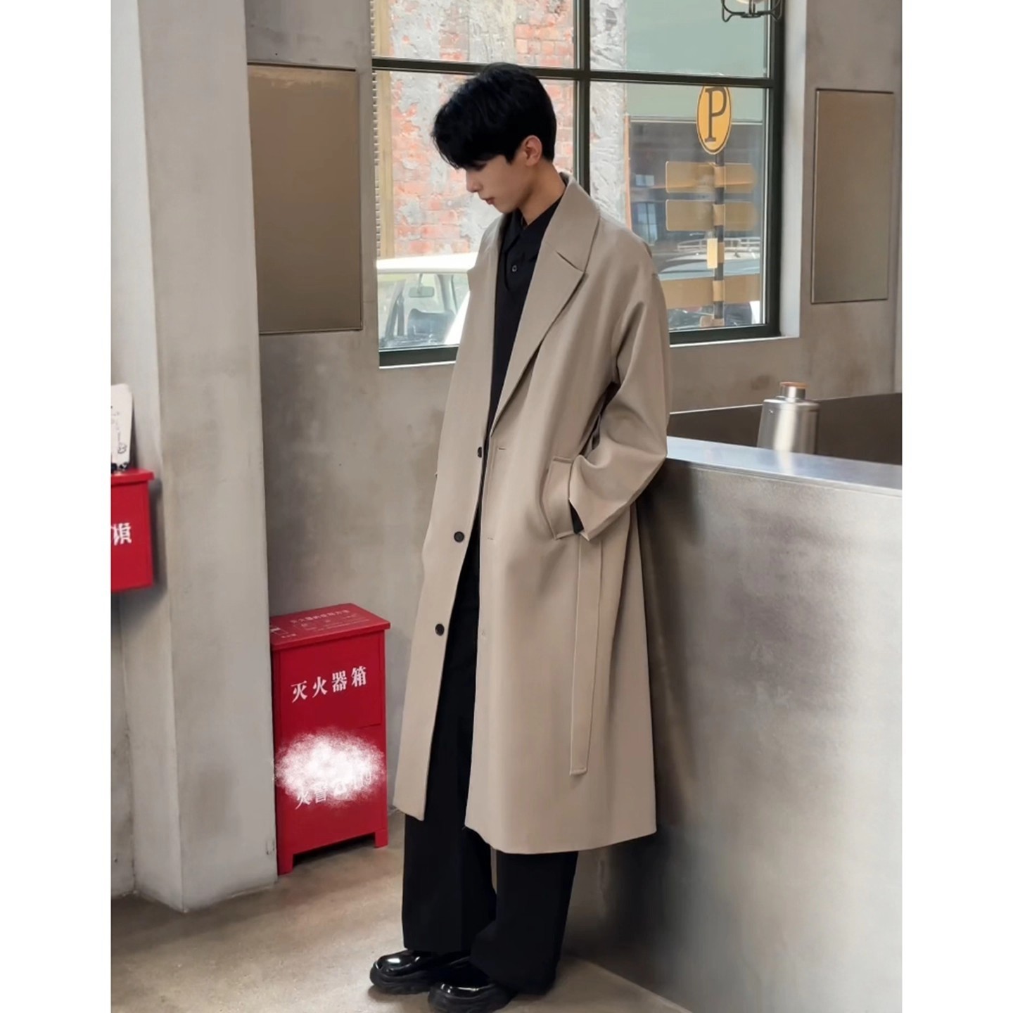卡其色男士风衣外套中长款韩系