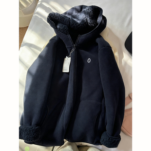 美式摇粒绒连帽卫衣男款秋冬慵懒风加厚保暖外套拉链开衫抓绒棉服