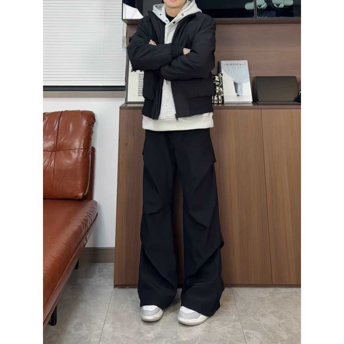 美式cleanfit褶皱微喇西裤男秋冬加绒加厚裤子高腰直筒工装阔腿裤,男装,休闲裤,淘宝优惠券,粉丝福利购,淘宝优惠卷