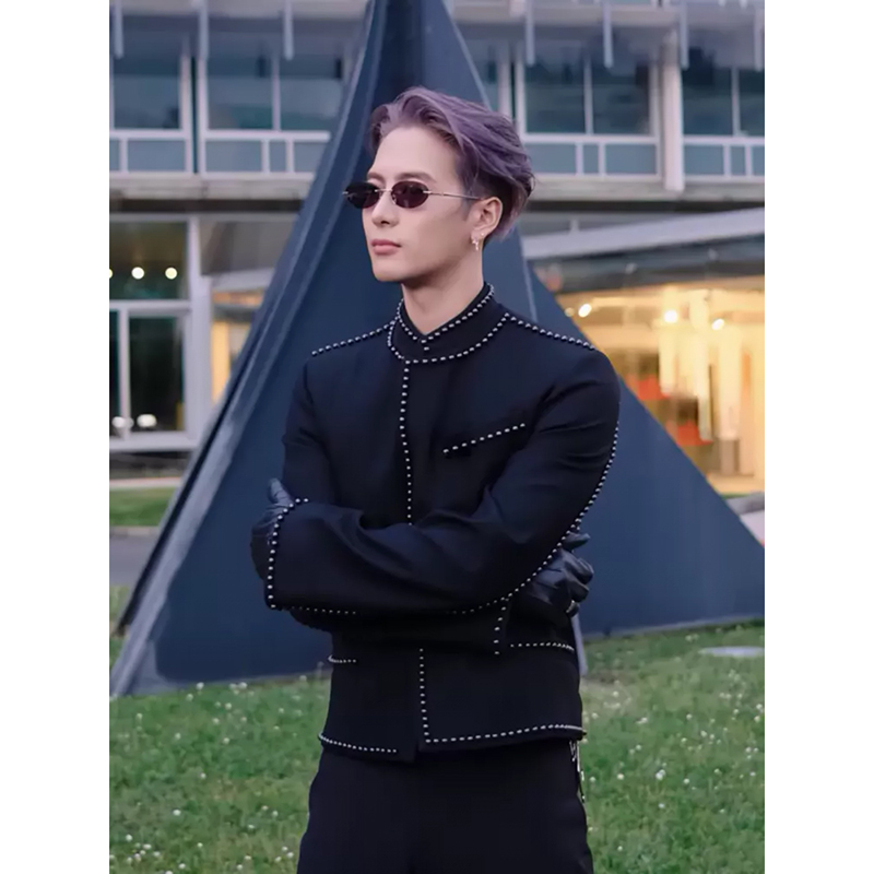王嘉尔同款西服男高级感痞帅立领
