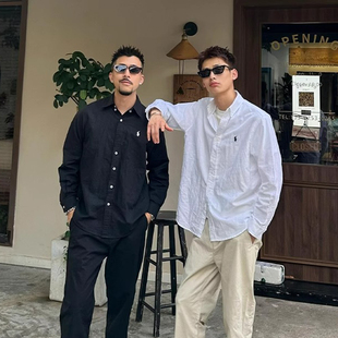 美式复古亚麻防晒衬衫男款夏季老钱风长袖衬衣松弛感透气薄款外套