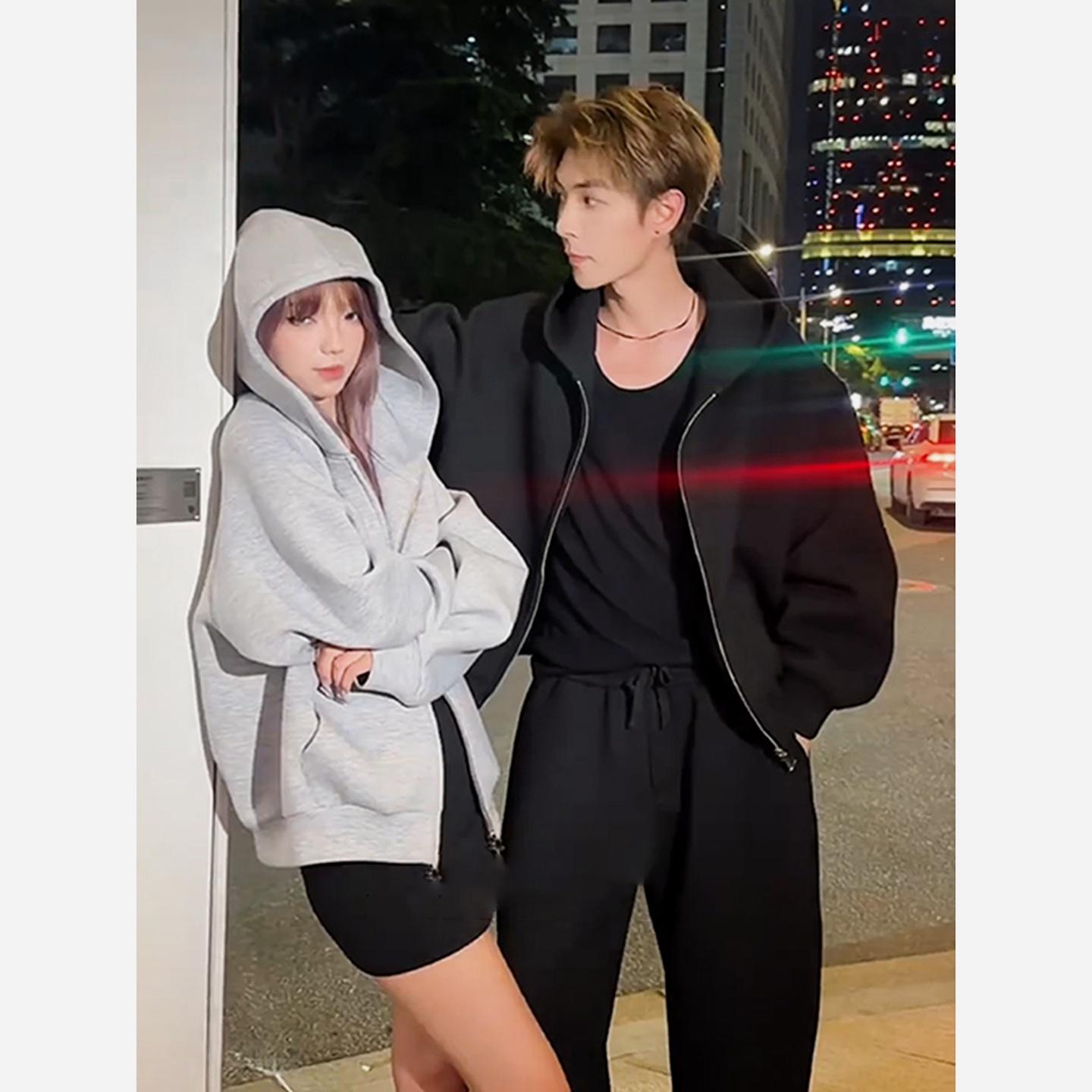 美式重磅boxy版型开衫卫衣男秋季