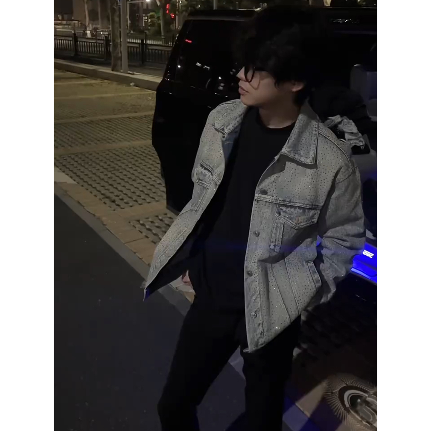 烫钻满天星牛仔外套男款秋季小众