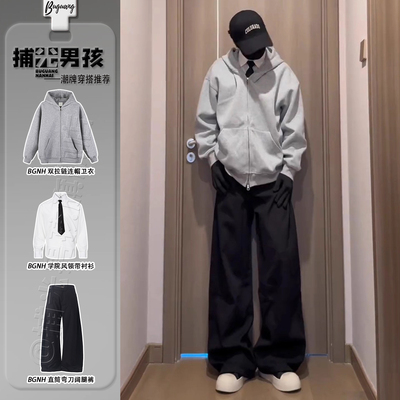 美式学院风开衫连帽卫衣男生早秋