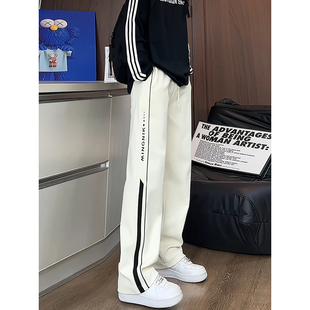 美式潮牌hiphop加绒卫裤男秋冬青少年酷帅条纹裤子慵懒风休闲长裤