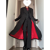 风衣韩系英伦风高级感西装 黑色红底长款 男士 外套戗驳领克苏鲁大衣