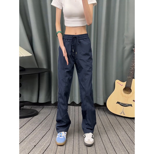 藏青色美式斜切裤子男夏季冲锋裤