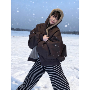 羊羔毛座山雕毛领棉服男女款冬季加厚保暖棉衣外套东北防寒滑雪服