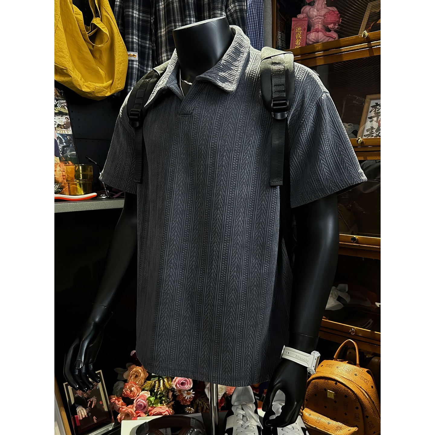 麦穗纹提花短袖polo衫男款痞帅