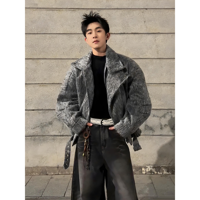 灰色大翻领毛呢大衣男款冬季