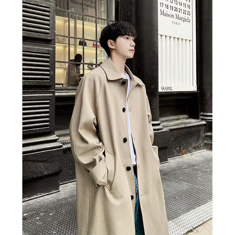 卡其色男生中长款风衣春秋英伦风